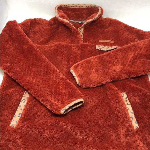 Simply Southern Pullover Orange Spice Leopard Sherpa Size Large - Picture 8 of 13